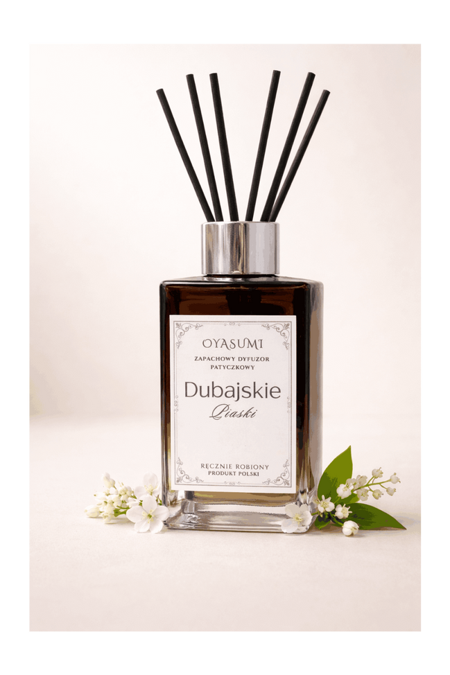 Dyfuzor zapachowy z patyczkami Dubajskie Piaski 100 ml – orientalny zapach do domu | Oyasumi