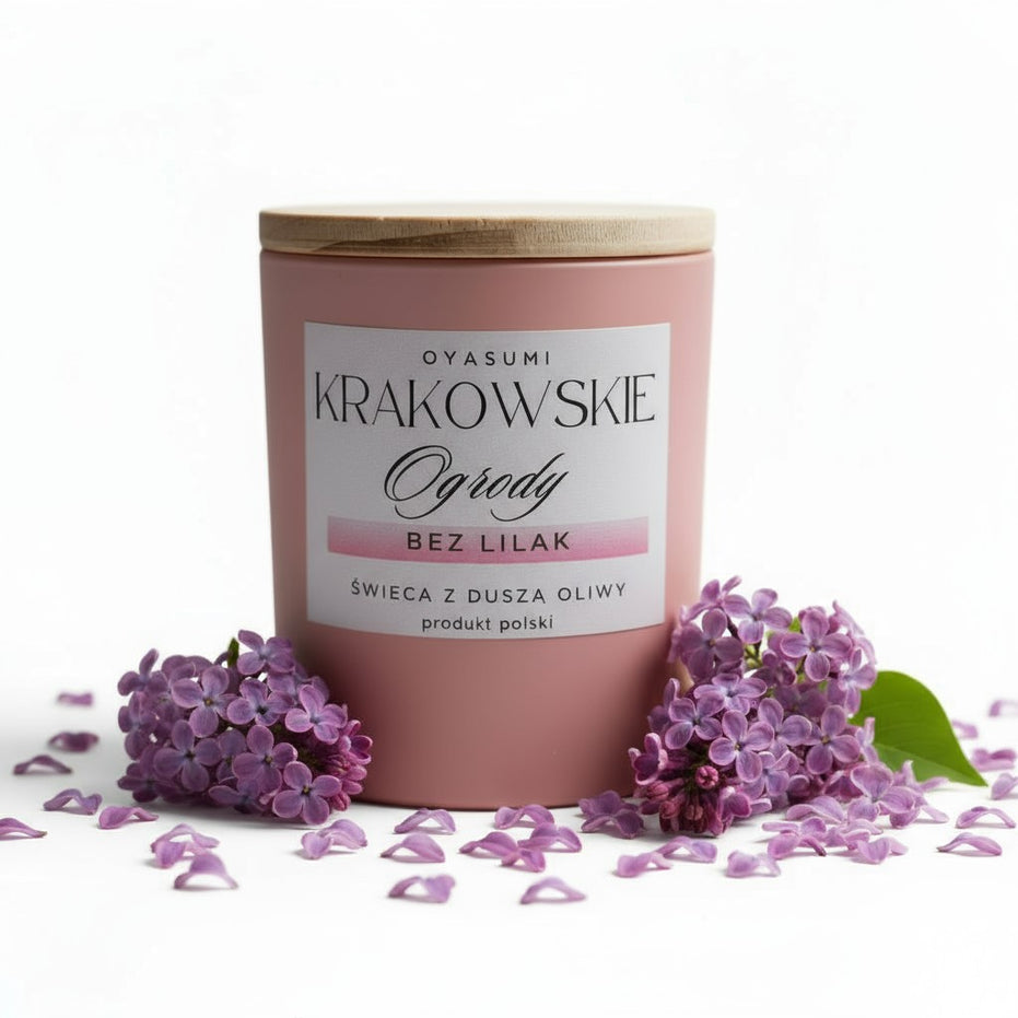 Różowa świeca zapachowa z drewnianym wieczkiem – naturalny wosk oliwny Kraków | Oyasumi