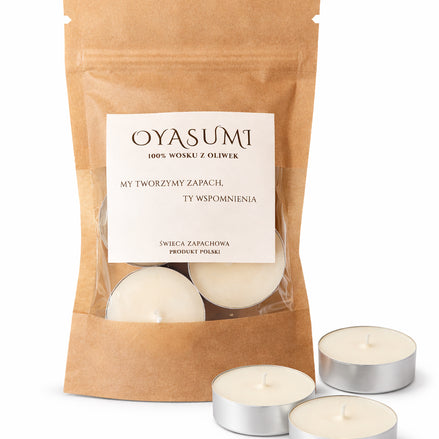 Tealighty z wosku oliwnego bezzapachowe – naturalny podgrzewacz do kominka | Oyasumi
